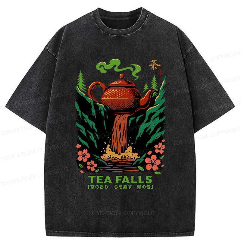 Kyoto-Lion Vintage Funny Tea Falls Chado Washed T-Shirt