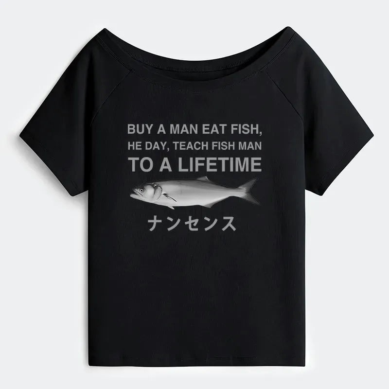 Funny Japanese Lion Off Shoulder T-Shirt