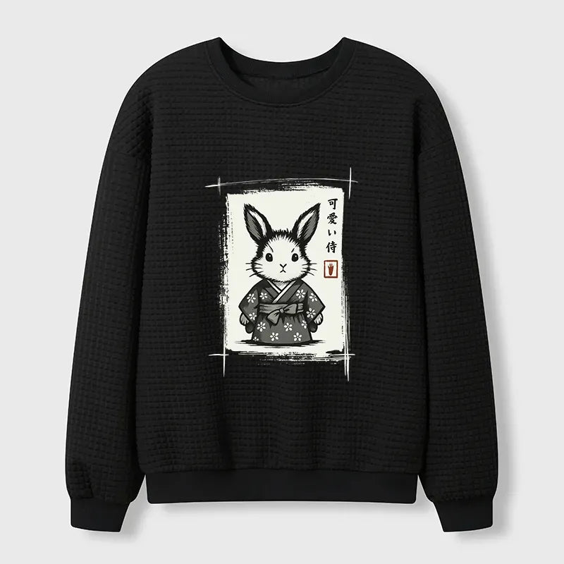 Kyoto-Lion Woodcut Bunny Waffle Sweatshirt