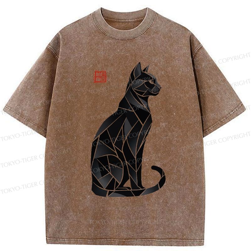 Kyoto-Lion Mystic Cat: A Modern Design Washed T-Shirt