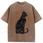 Kyoto-Lion Mystic Cat: A Modern Design Washed T-Shirt