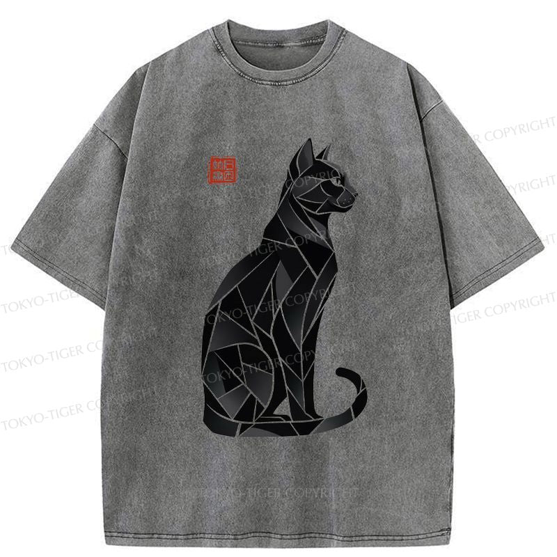 Kyoto-Lion Mystic Cat: A Modern Design Washed T-Shirt