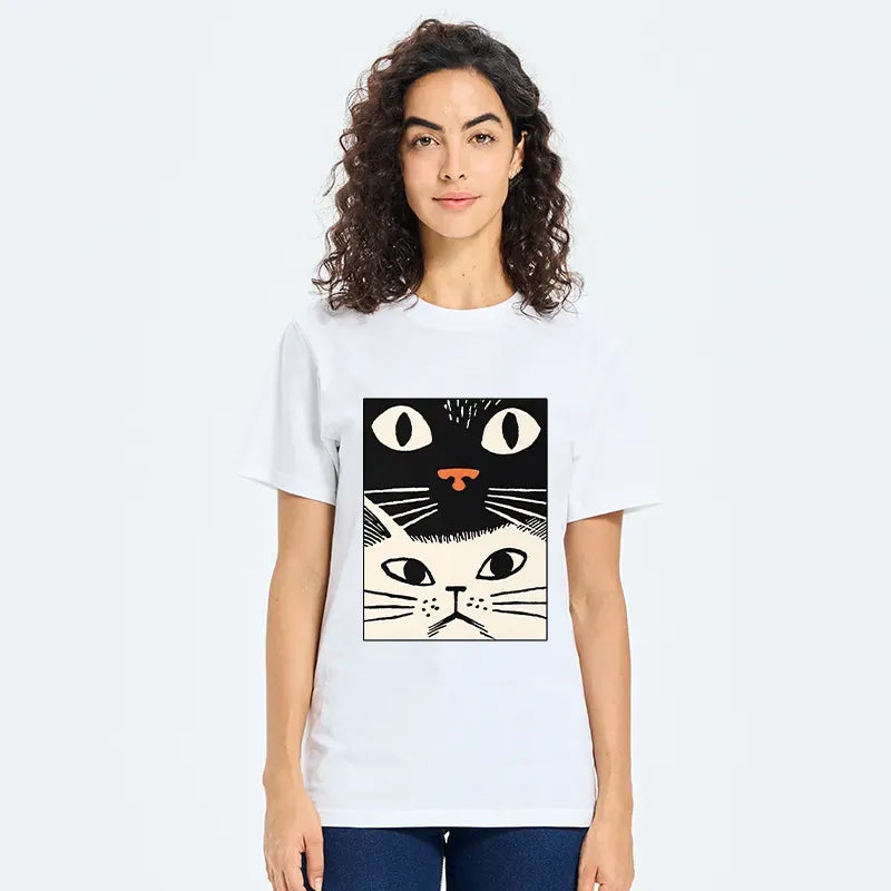 vintage white cat ukiyo-e tee