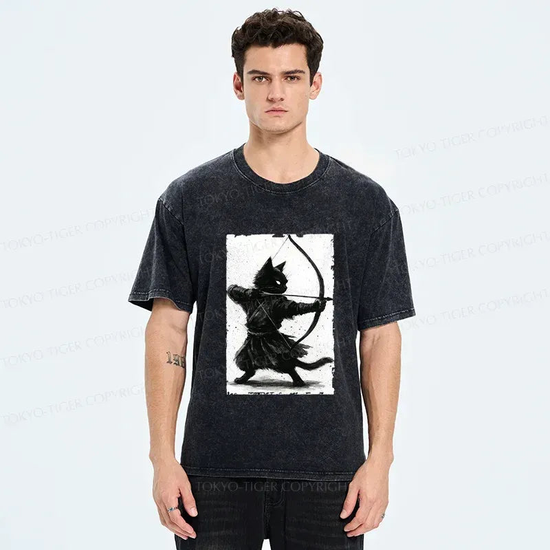 Washed Unisex Cat Tee for Daily Wear