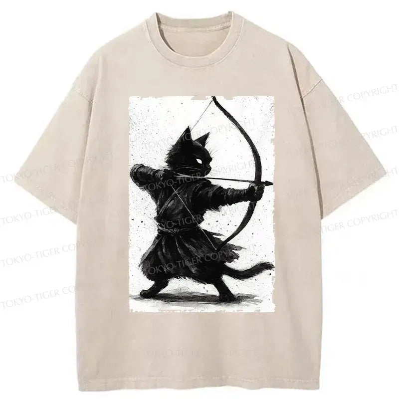 Kyoto-Lion Retro Cat Archery Washed T-Shirt