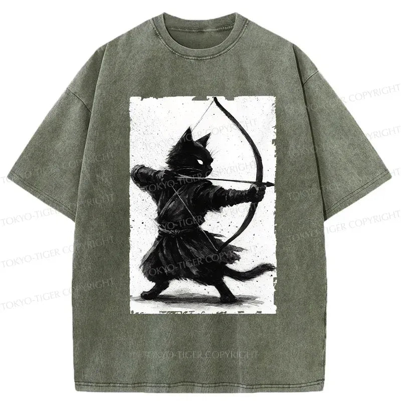 Washed Unisex Cat Tee for Daily Wear