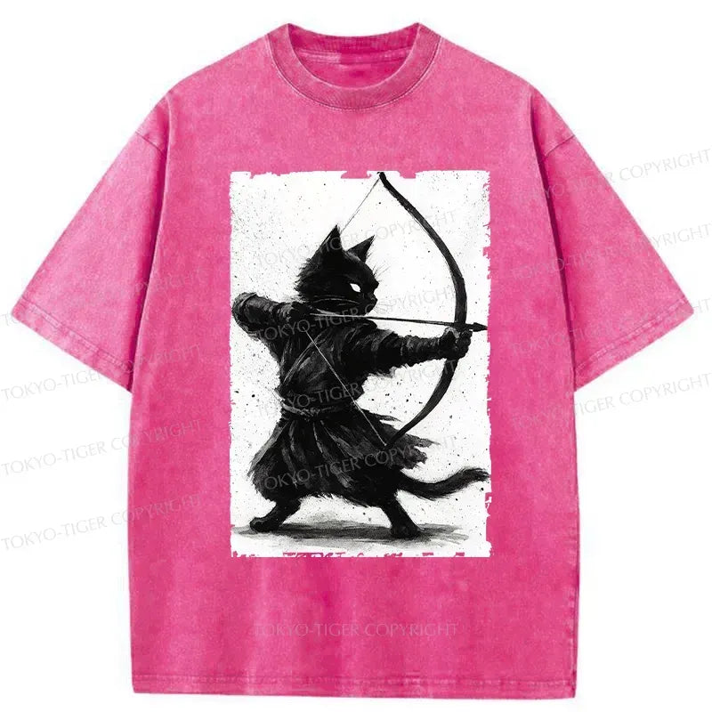 Washed Unisex Cat Tee for Daily Wear