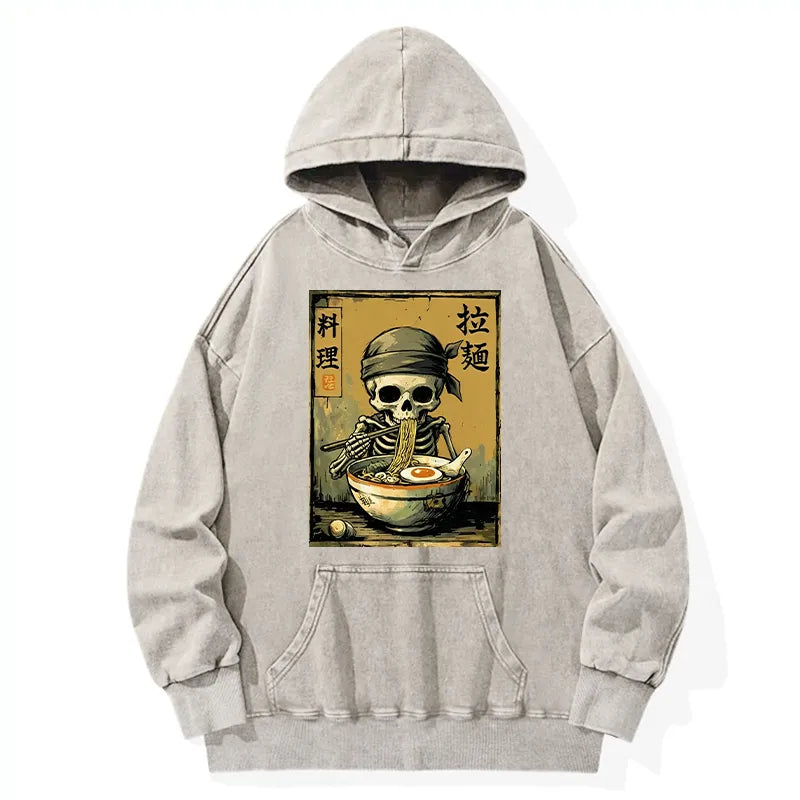 Kyoto-Lion Funny Skeleton Ramen Washed Hoodie