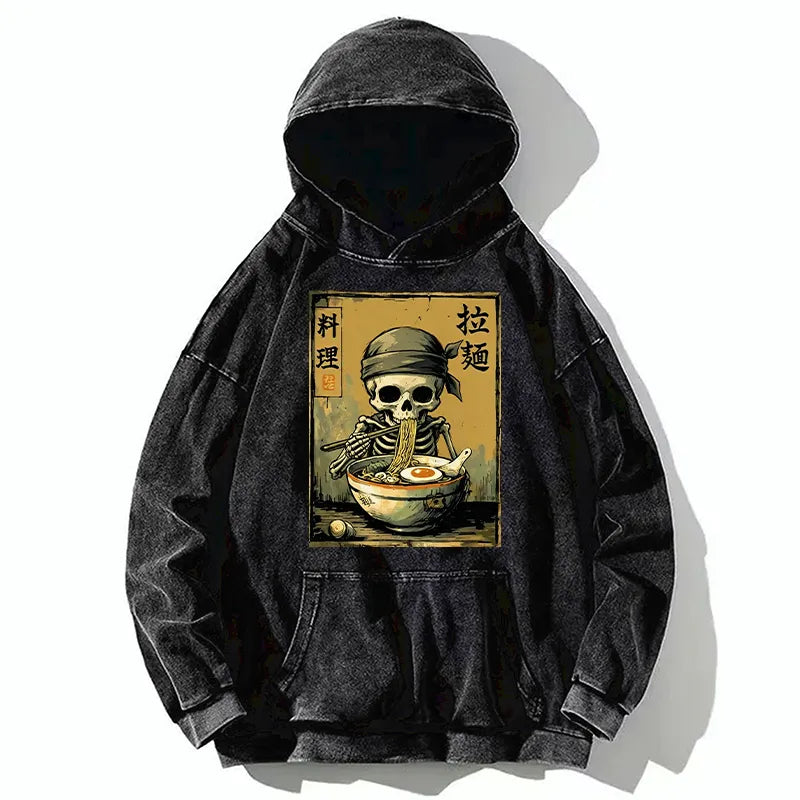 Kyoto-Lion Funny Skeleton Ramen Washed Hoodie