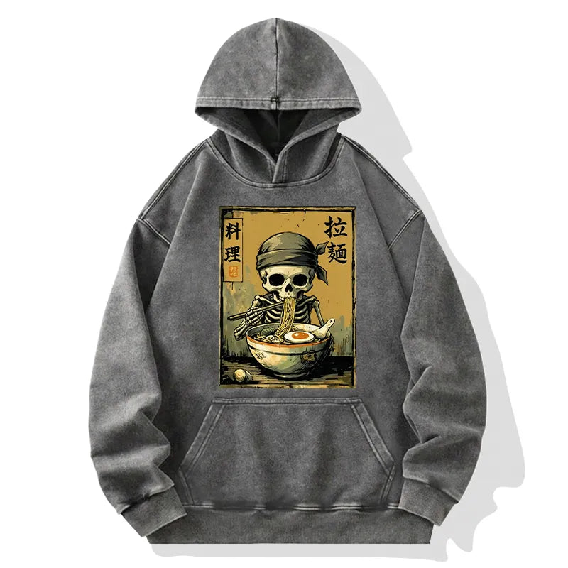 Kyoto-Lion Funny Skeleton Ramen Washed Hoodie