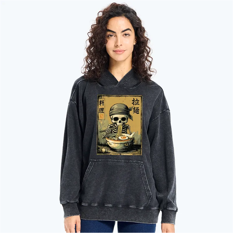 Kyoto-Lion Funny Skeleton Ramen Washed Hoodie