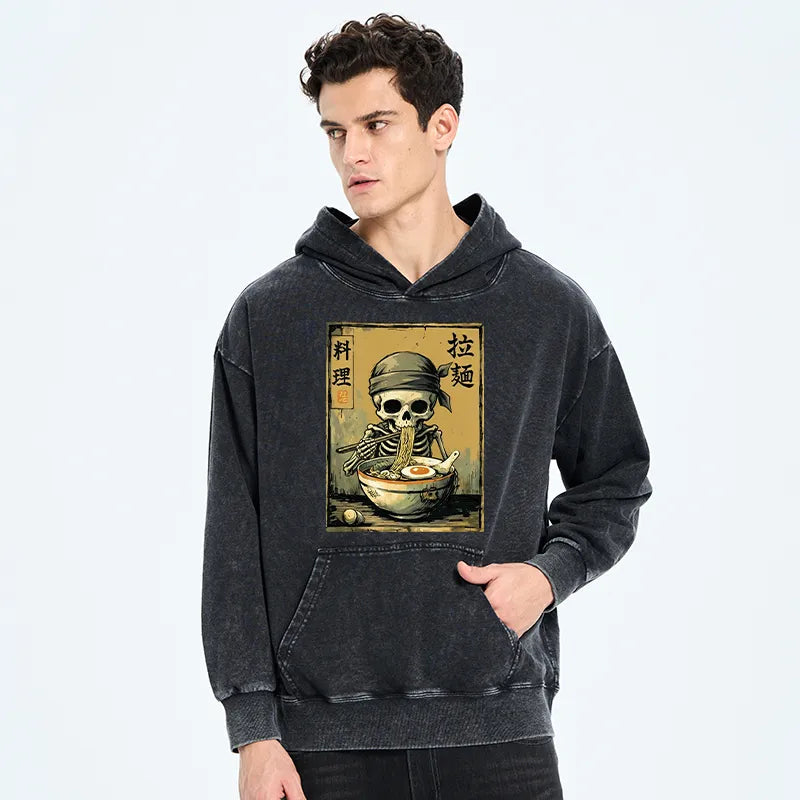 Kyoto-Lion Funny Skeleton Ramen Washed Hoodie