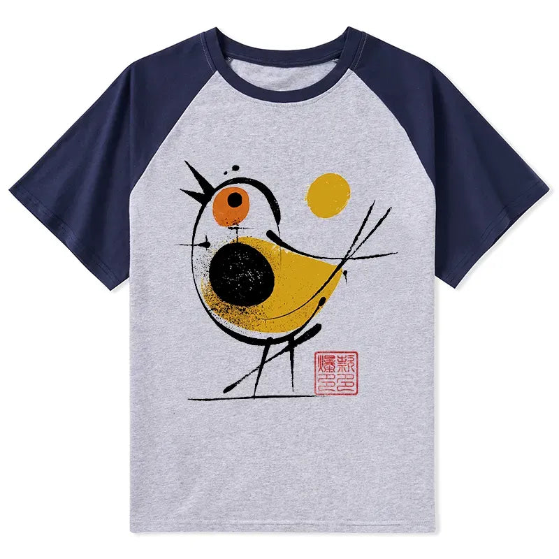 Kyoto-Lion Aesthetic Yellow And Black Bird Raglan T-shirt