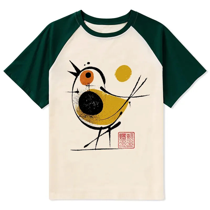 Kyoto-Lion Aesthetic Yellow And Black Bird Raglan T-shirt