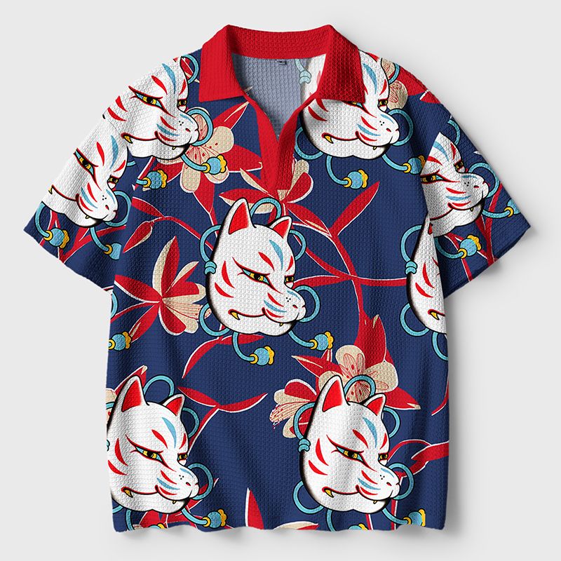 Unisex Japanese Fox Mask Polo Shirt for Gift