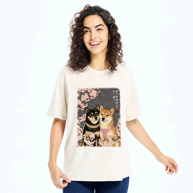 Japanese Sakura Shiba T-Shirt for Daily Wear