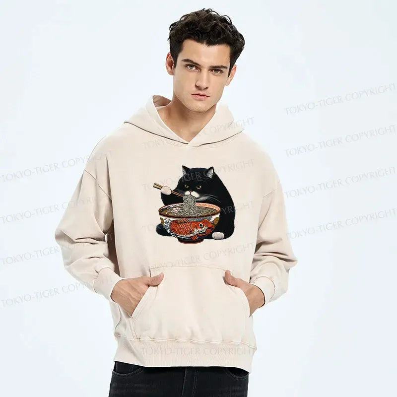 Japanese fat cat ramen hoodie for men