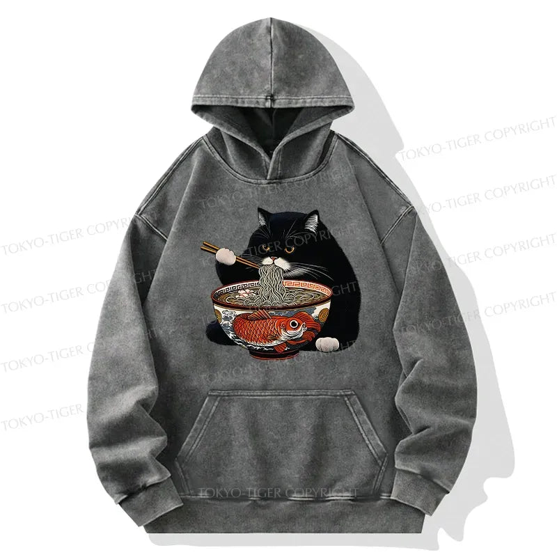 Japanese fat cat ramen hoodie for men