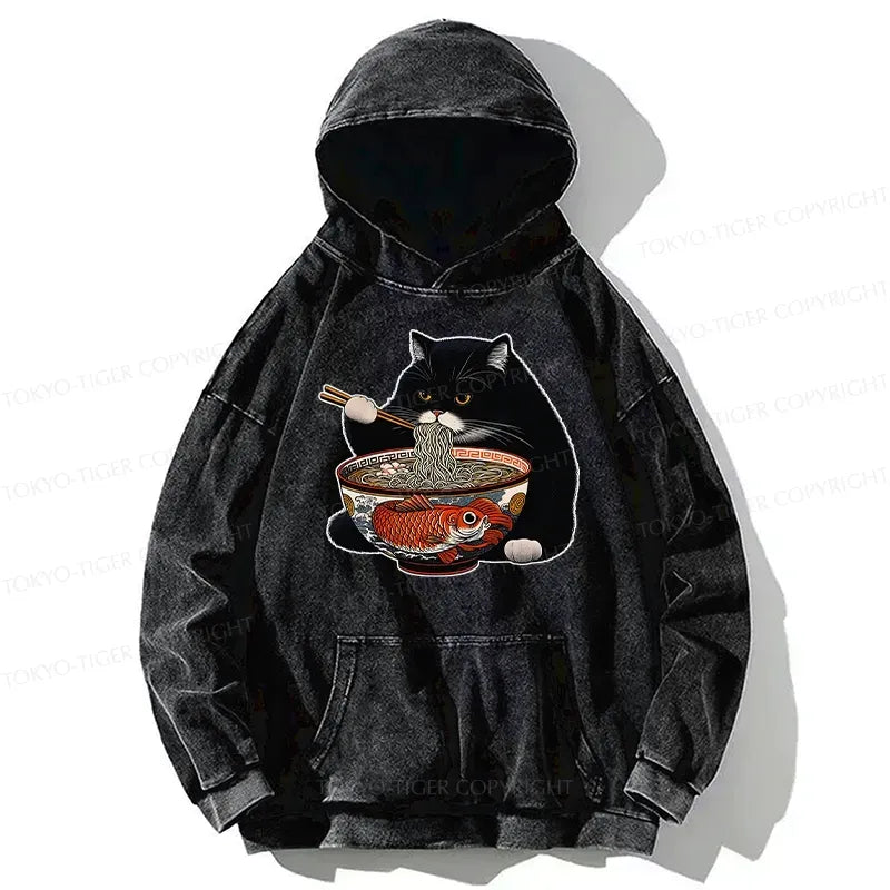 Japanese fat cat ramen hoodie for men