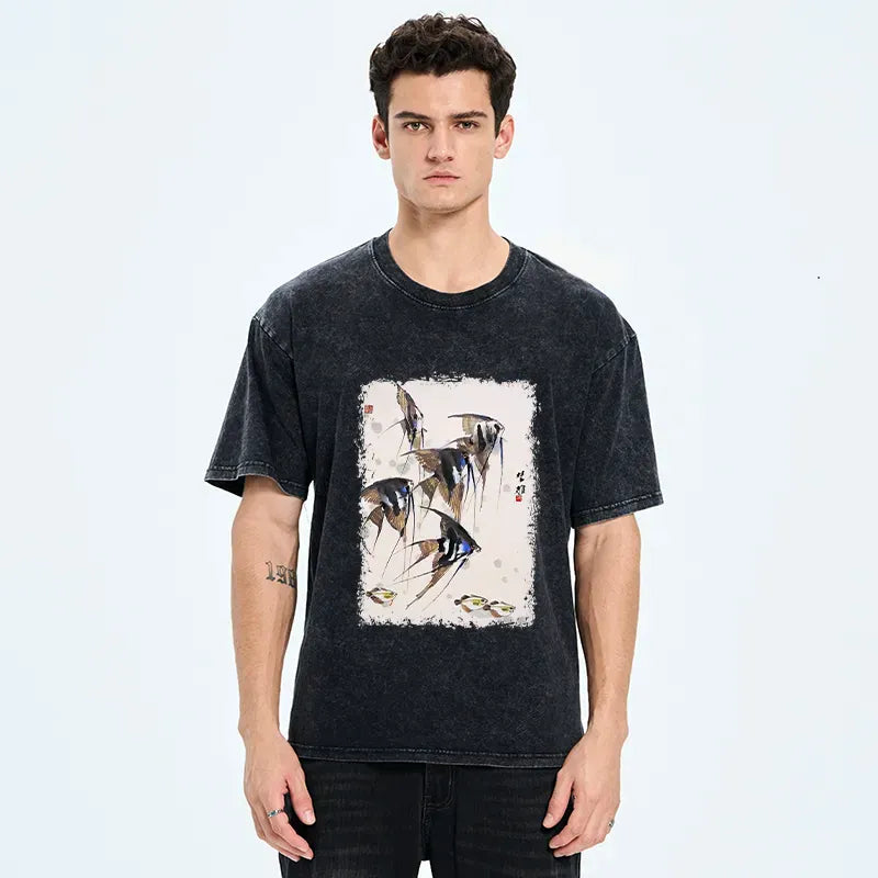 Japanese Washed T-Shirt for Summer Vacation