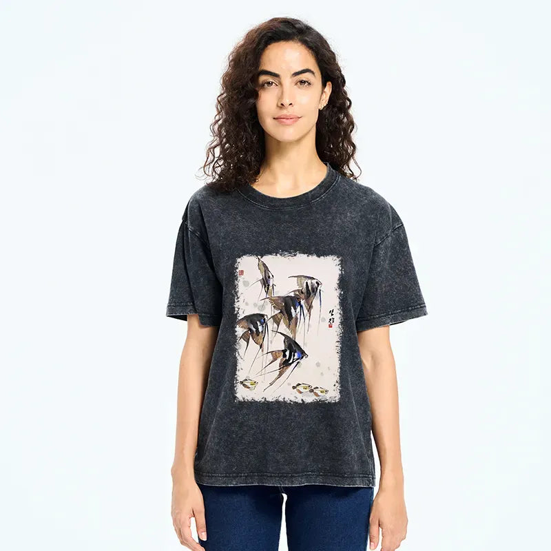 Kyoto-Lion Tropical Fish Washed T-Shirt