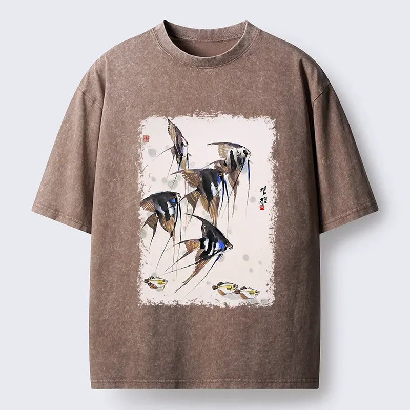 Kyoto-Lion Tropical Fish Washed T-Shirt