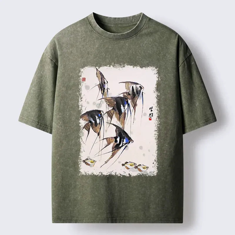 Japanese Washed T-Shirt for Summer Vacation