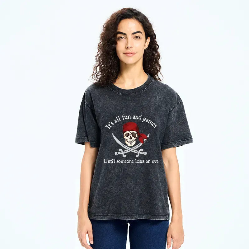 Kyoto-Lion Humorous Pirates Washed T-Shirt