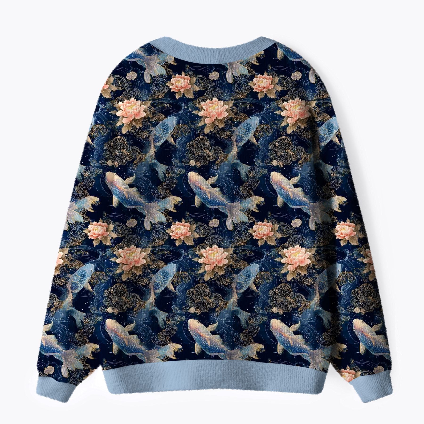 Kyoto-Lion Serenity Of Koi And Lotus Ugly Cardigan Sweater