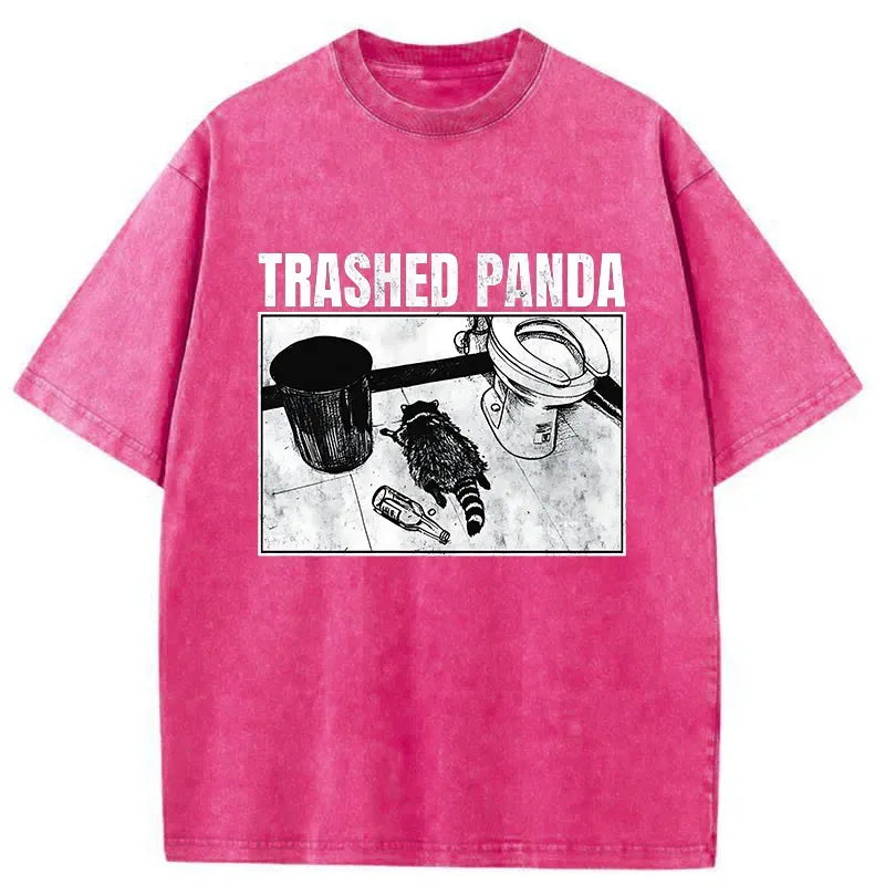 Kyoto-Lion Trashed Panda Funny Washed T-Shirt