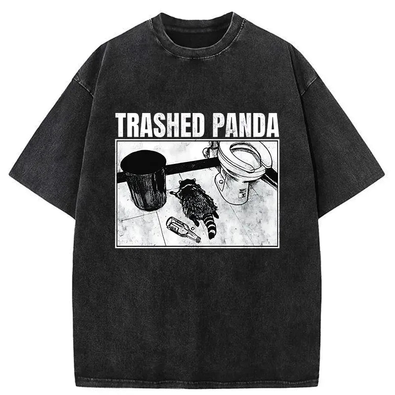 Kyoto-Lion Trashed Panda Funny Washed T-Shirt