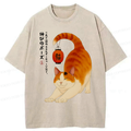 Kyoto-Lion Funny Cat Yoga Energy Charging Washed T-Shirt