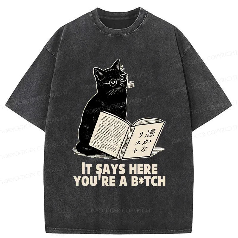 Kyoto-Lion Black Cat With Glasses Washed T-Shirt