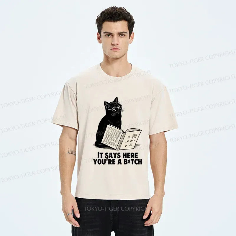 Washed vintage cat t-shirt for daily wear