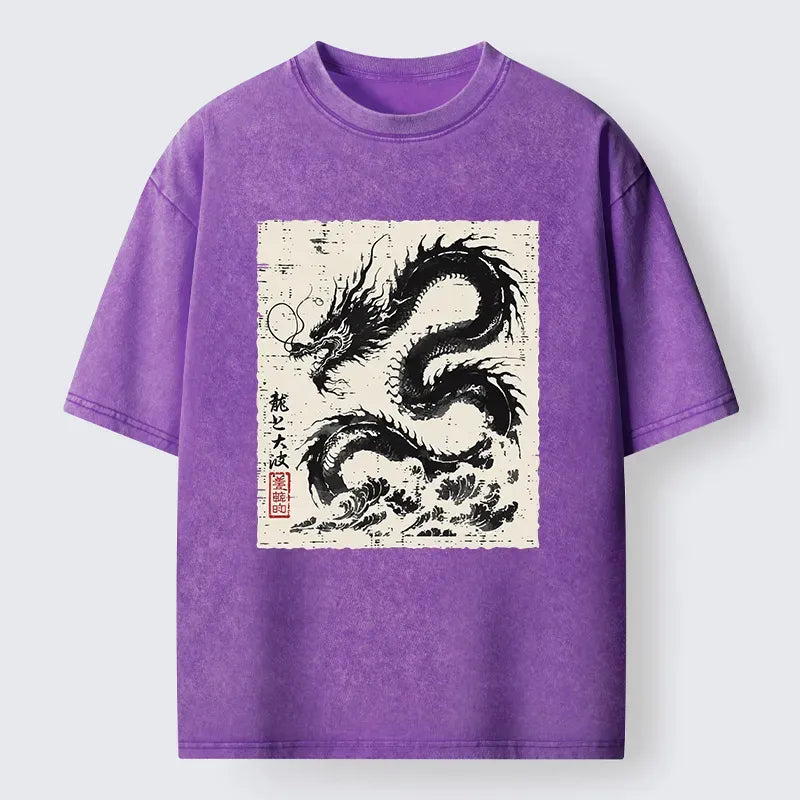 Kyoto-Lion Black Dragon Washed T-Shirt
