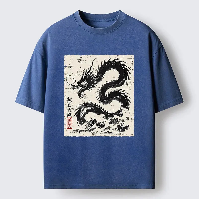 Kyoto-Lion Black Dragon Washed T-Shirt