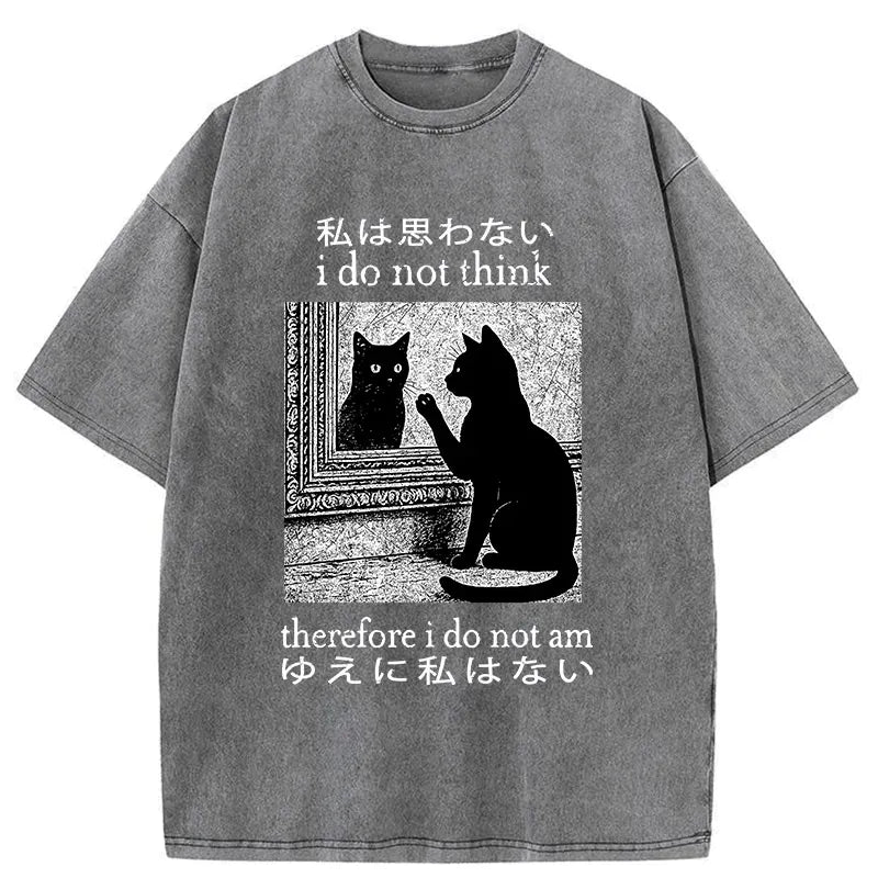 Kyoto-Lion Cat Looking In The Mirror Washed T-Shirt