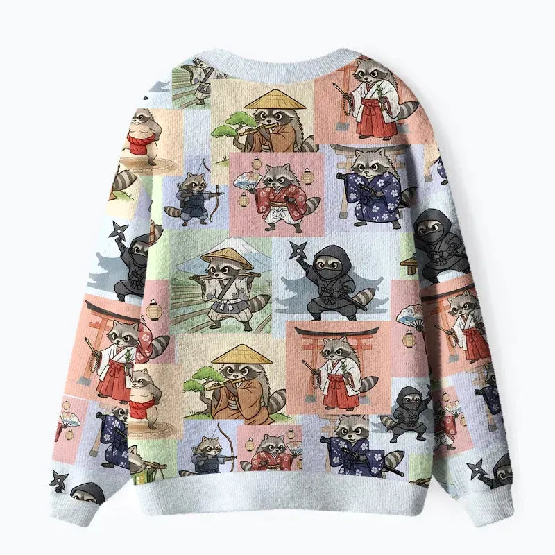 Kyoto-Lion Japanese Raccoon Ugly Cardigan Sweater