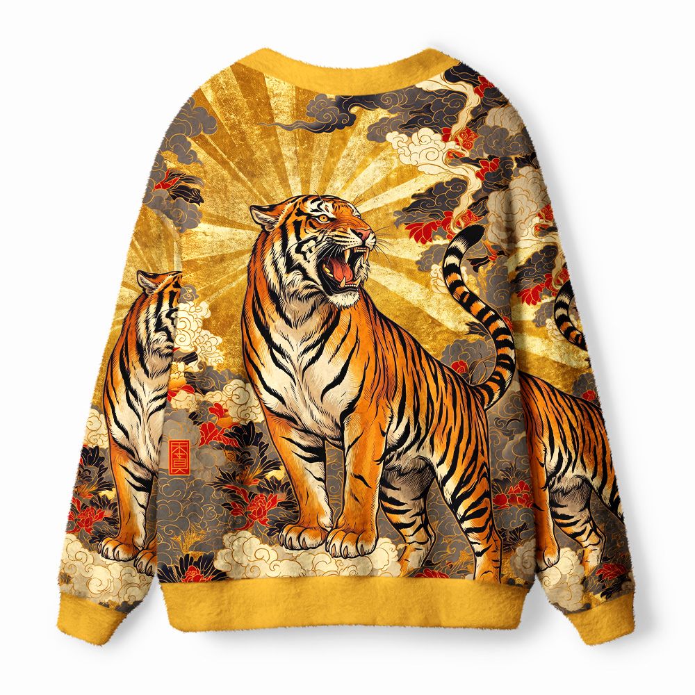 Kyoto-Lion Majestic Tiger Of Radiance Ugly Cardigan Sweater