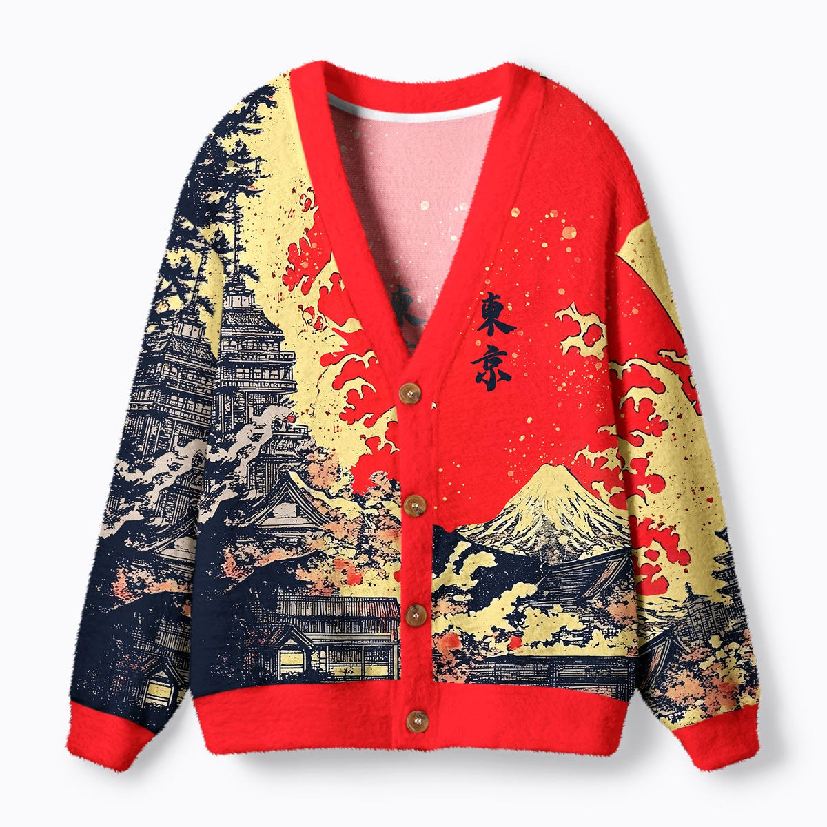 Kyoto-Lion Traditional Japanese Scenery Ugly Cardigan Sweater