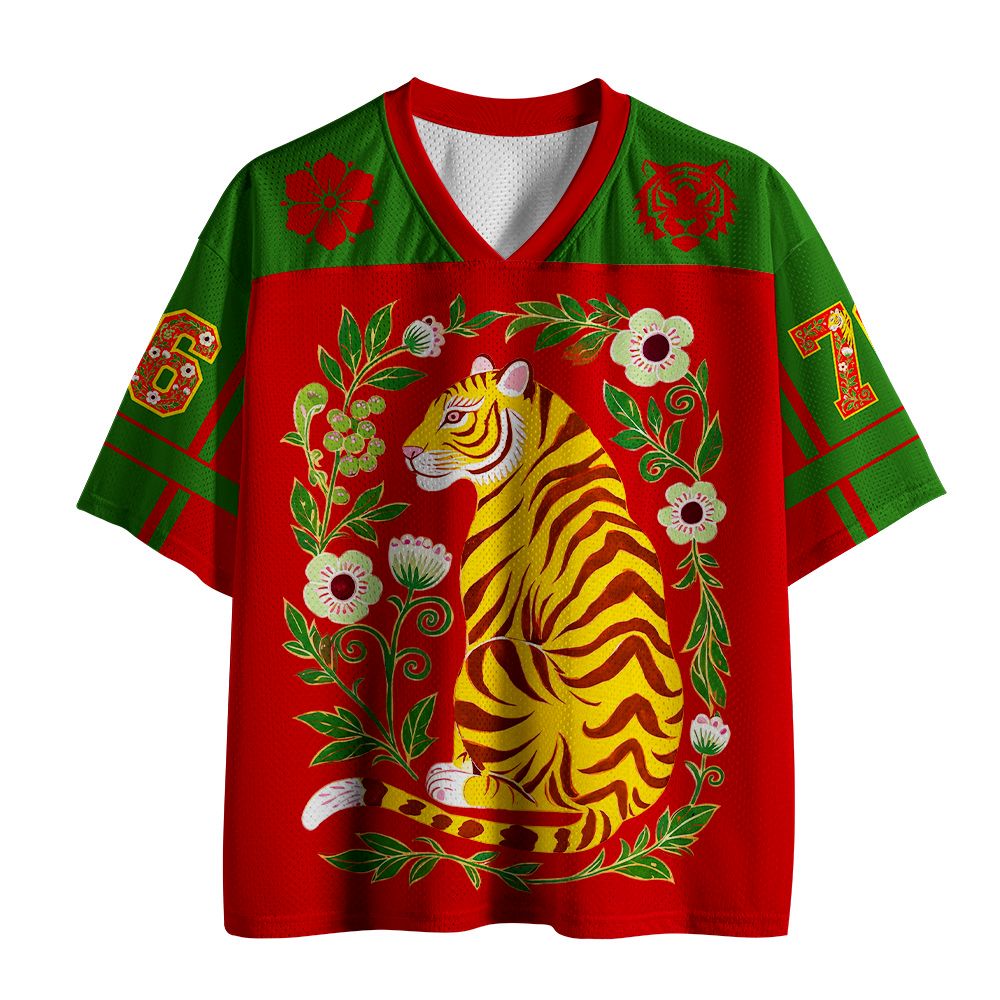 Kyoto-Lion Japanese Auspicious Flower Tiger Mesh Jersey