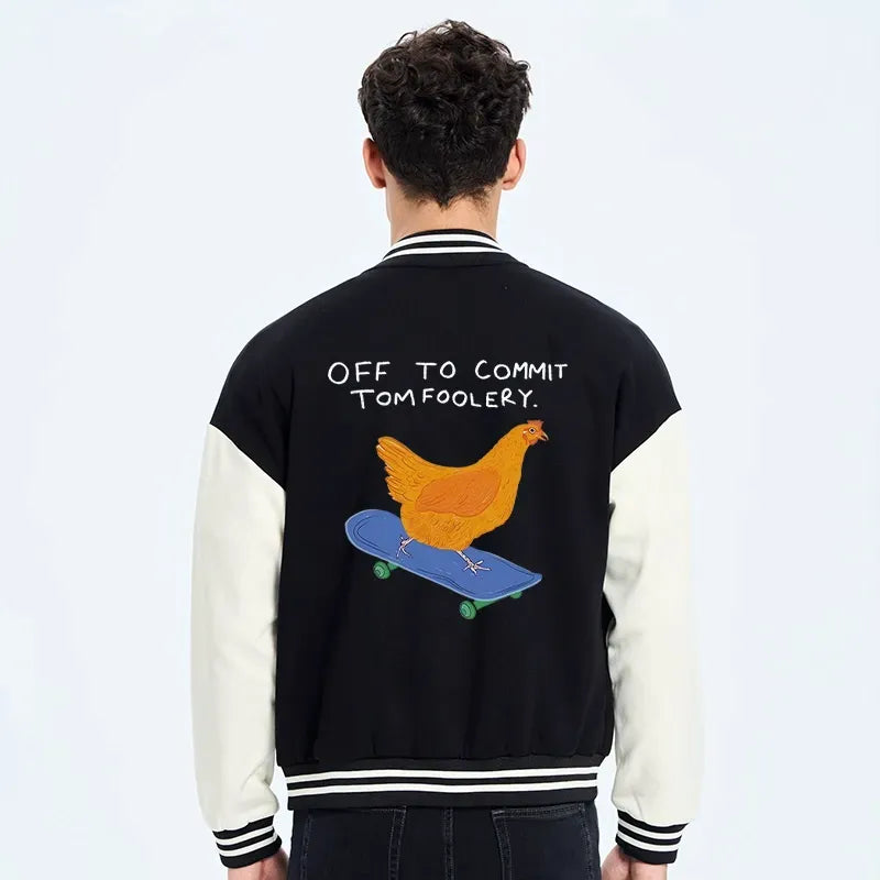 Kyoto-Lion Chicken Was About To Do Something Bad Embroidery Varsity Jacket