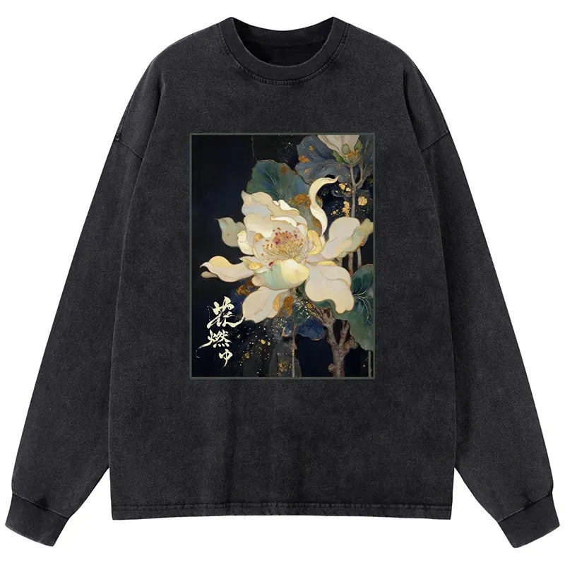 Japanese lotus washed long sleeve tee