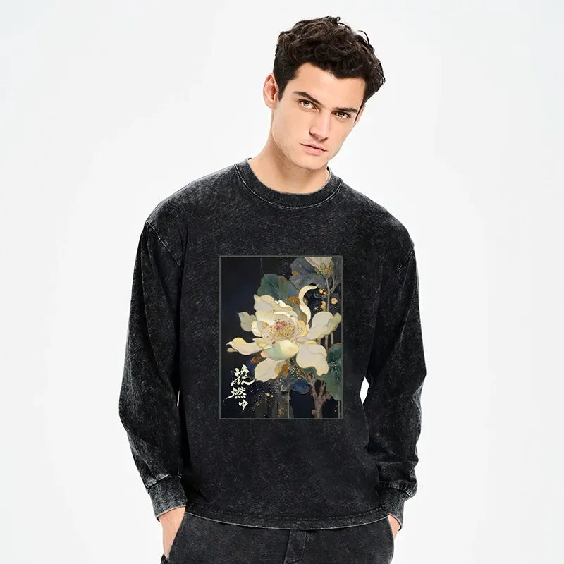 Japanese lotus washed long sleeve tee