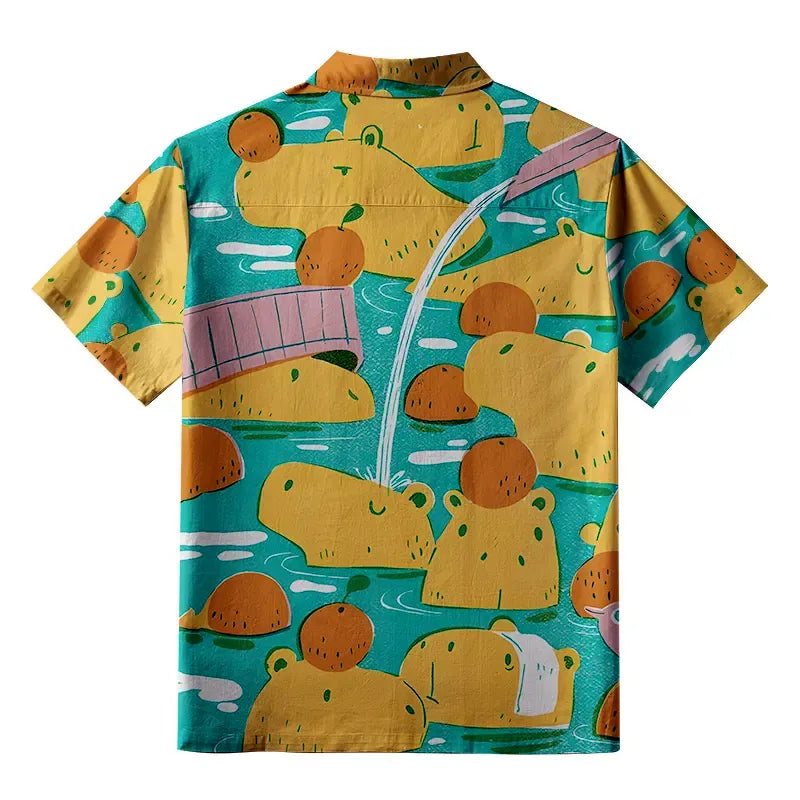 Kyoto-Lion Cute Capybaras Taking A Bath Button-up Shirt