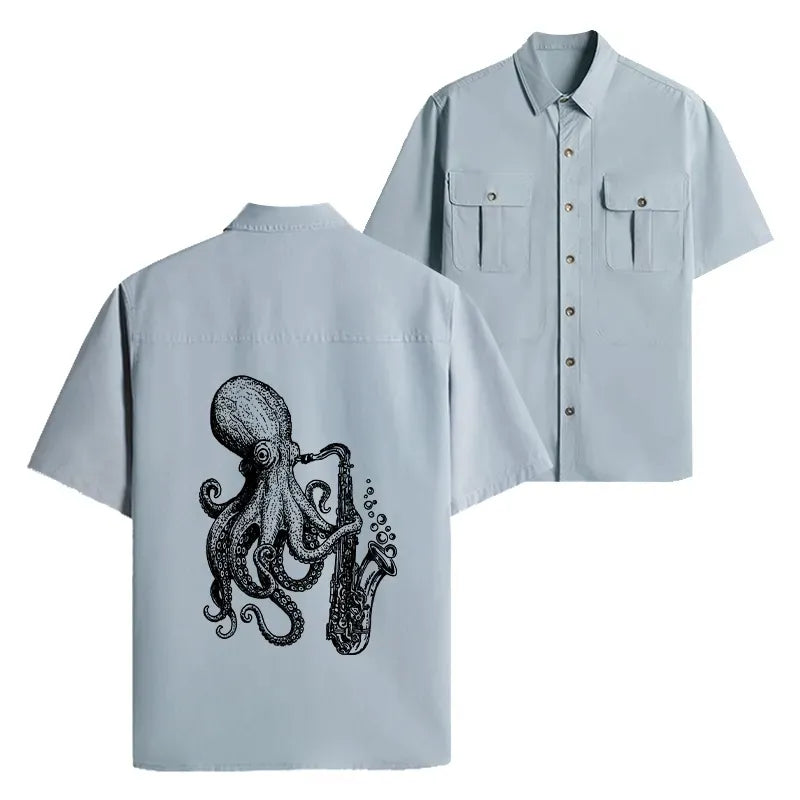 Kyoto-Lion Octopus Playing Saxophone Work Shirt