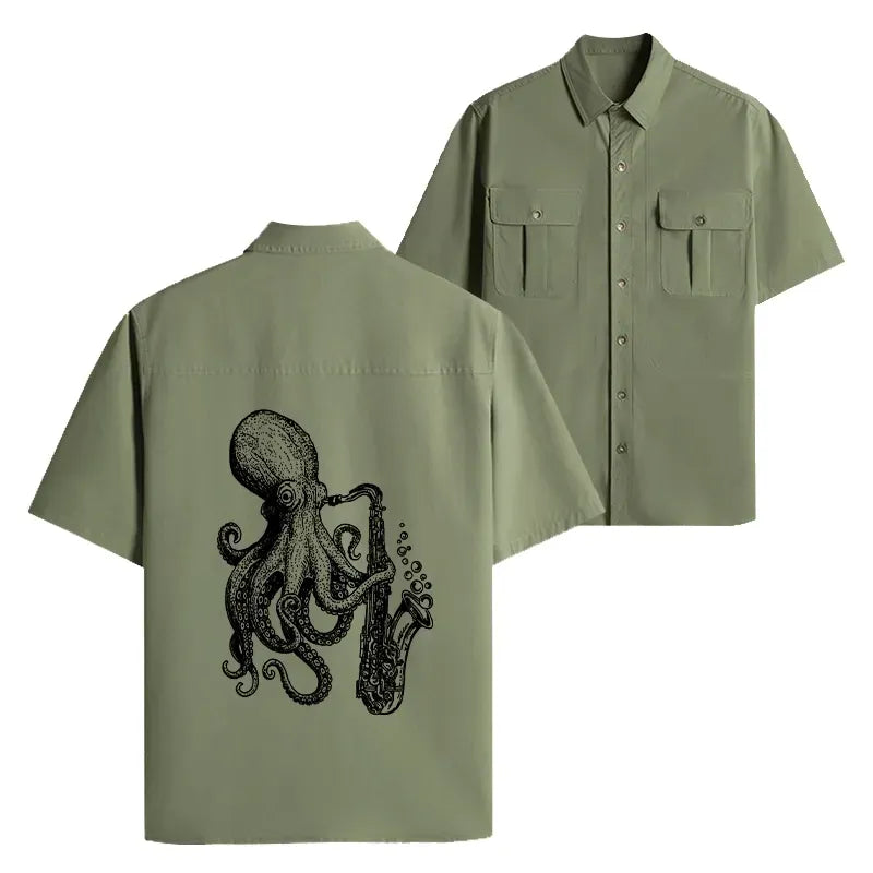 Japanese octopus saxophone shirt for men
