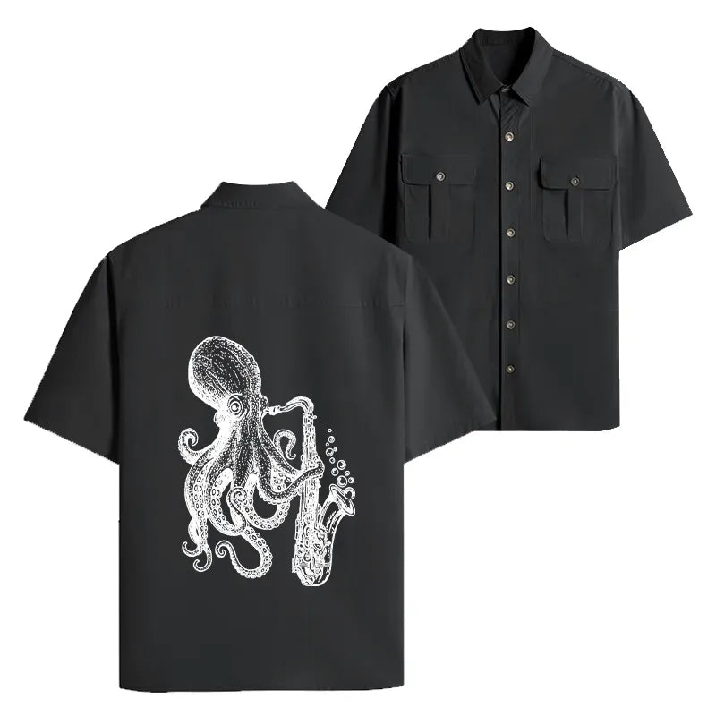 Unisex Japanese work shirt with octopus