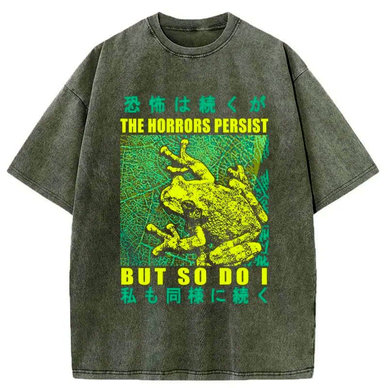Japanese frog washed t-shirt for daily wear
