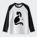 Kyoto-Lion Elegant Black Cat Japan Raglan Long Sleeve T-shirt